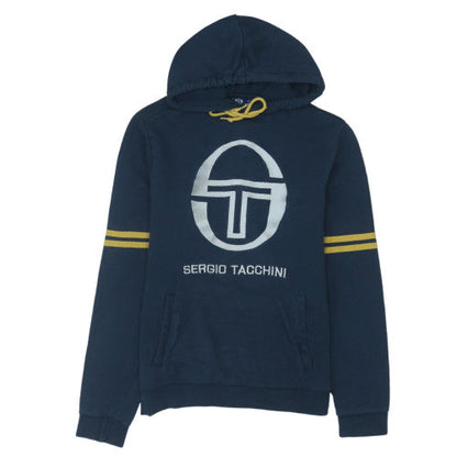 Sergio Tacchini Men Blue Pullover Hoodie M Logo Fleece Sweatshirt