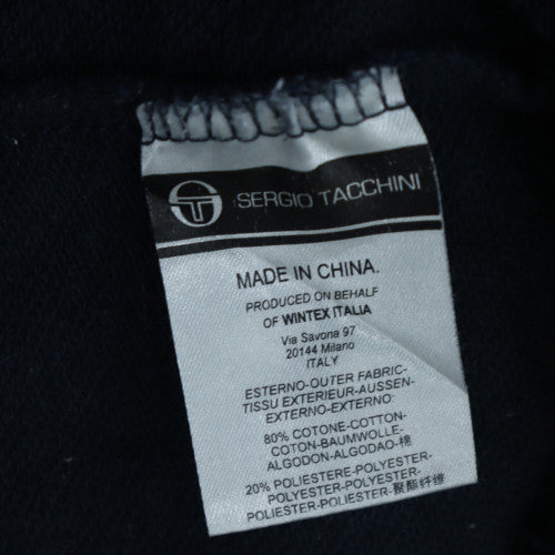 Sergio Tacchini Men Blue Pullover Hoodie M Logo Fleece Sweatshirt