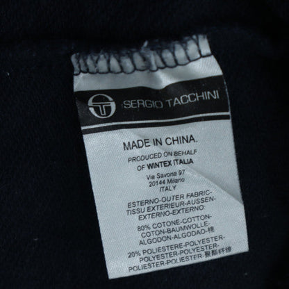 Sergio Tacchini Men Blue Pullover Hoodie M Logo Fleece Sweatshirt