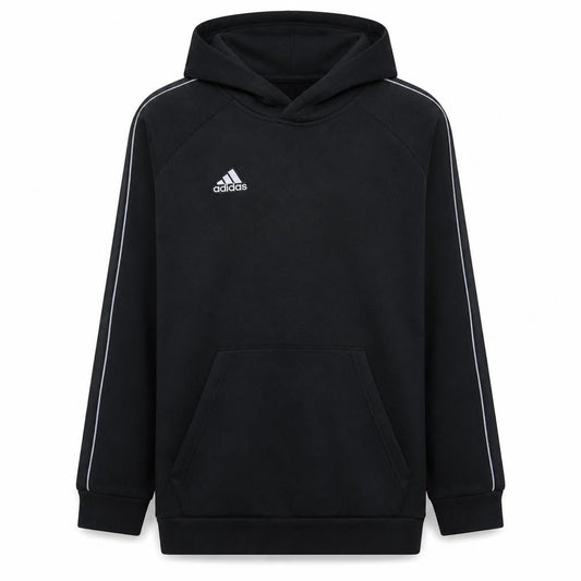 Front view of Adidas Men's Black XL Pullover Hoodie with Logo and Pocket