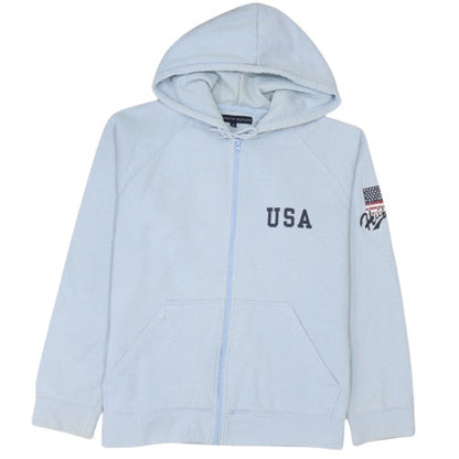 Tommy Hilfiger Women Blue Full Zip Hoodie USA Logo M Cotton Blend