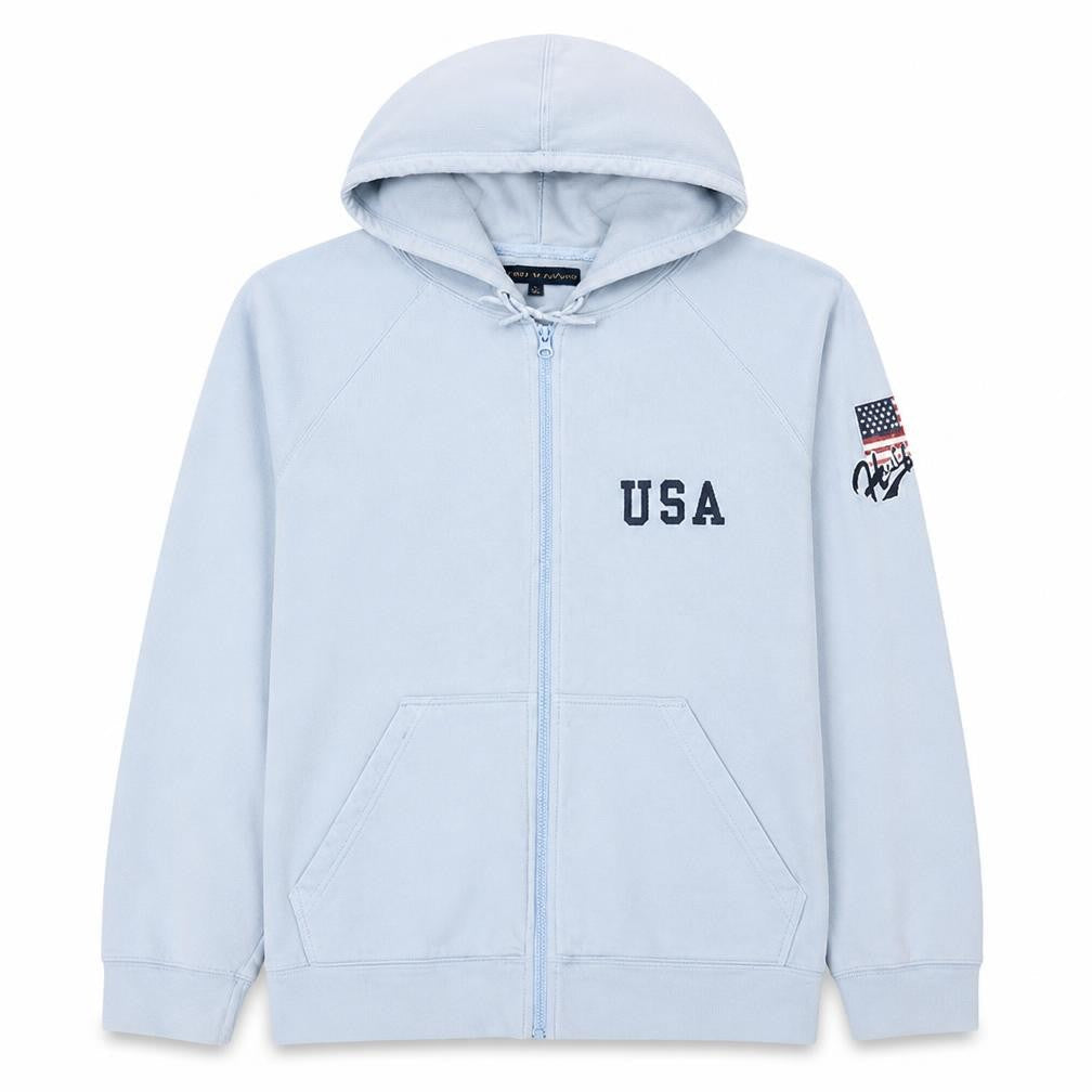 Tommy Hilfiger Women Blue Full Zip Hoodie USA Logo M Cotton Blend