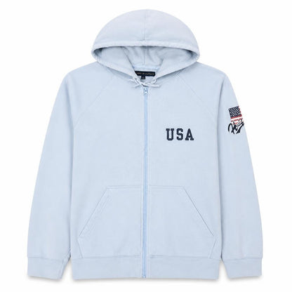 Tommy Hilfiger Women Blue Full Zip Hoodie USA Logo M Cotton Blend