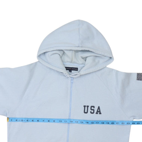 Tommy Hilfiger Women Blue Full Zip Hoodie USA Logo M Cotton Blend