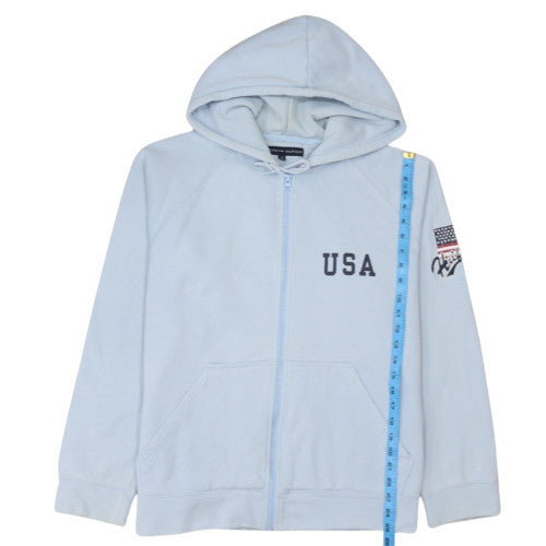 Tommy Hilfiger Women Blue Full Zip Hoodie USA Logo M Cotton Blend