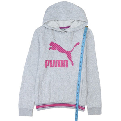 Puma Women's Grey Hoodie M Medium Pink Logo Pullover Casual
