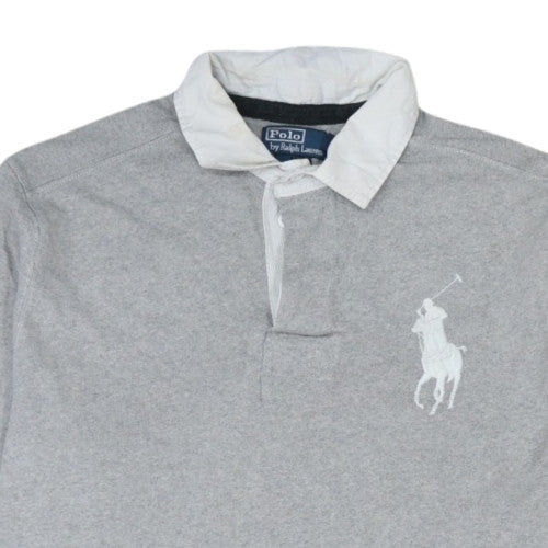 Ralph Lauren Men's Grey Long Sleeve Custom Fit Polo Shirt XL Cotton