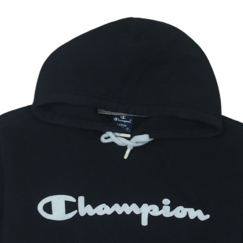 Champion Womens Black Large Pullover Hoodie with Logo Detail