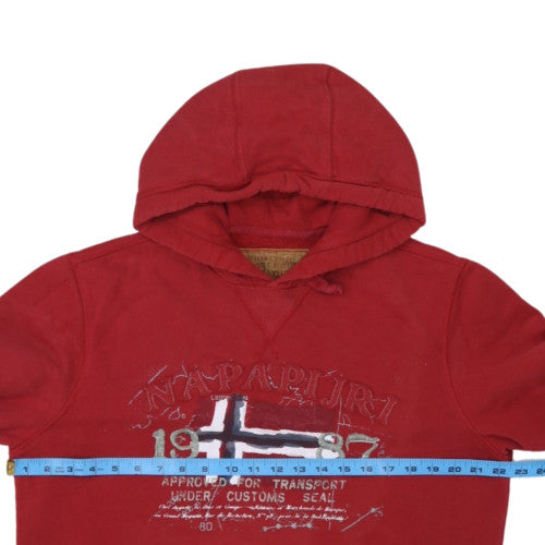 Napapijri Mens Red Pullover Hoodie L Embroidered Logo Fleece