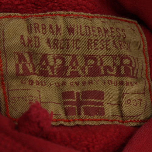 Napapijri Mens Red Pullover Hoodie L Embroidered Logo Fleece