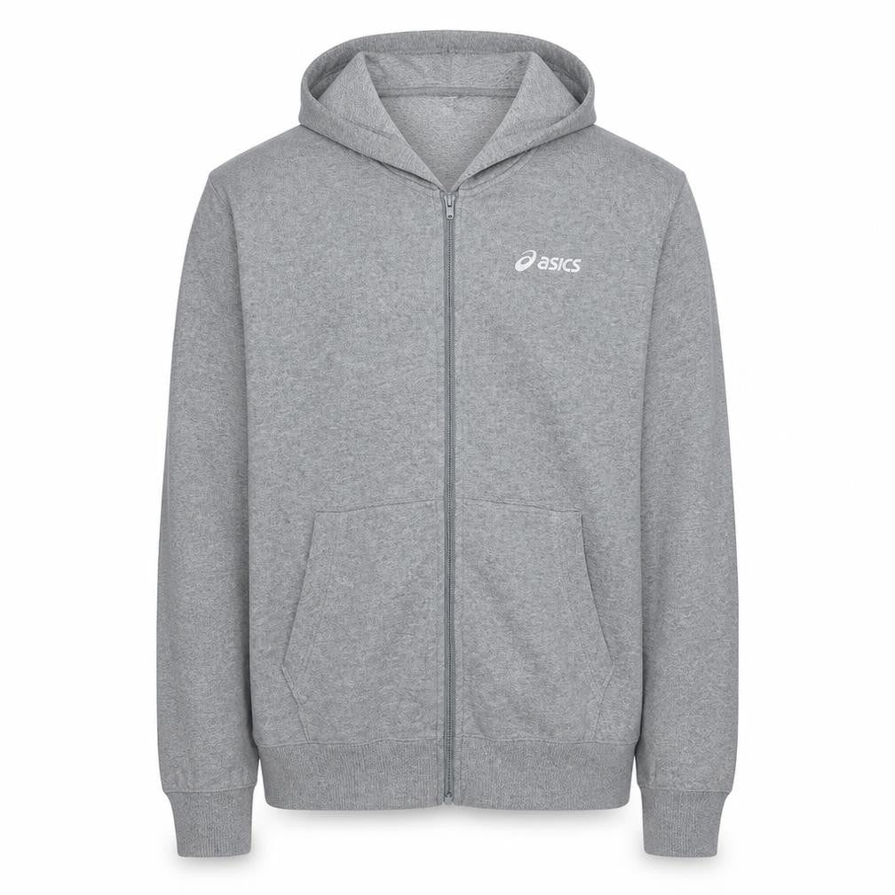 Front view of Asics Men's Grey Full Zip Hoodie XL Sports Fleece