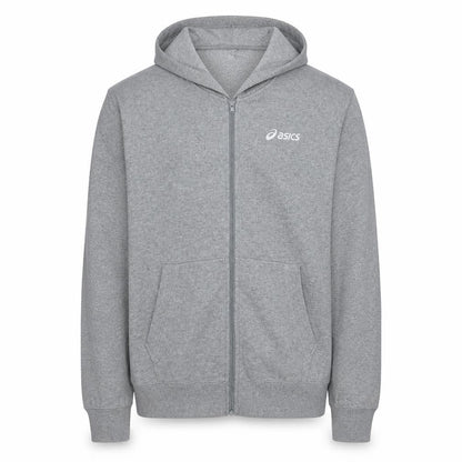 Front view of Asics Men's Grey Full Zip Hoodie XL Sports Fleece