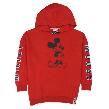 Disney Women Red Mickey Mouse Pullover Hoodie L Graphic Print Cotton