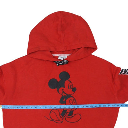 Disney Women Red Mickey Mouse Pullover Hoodie L Graphic Print Cotton