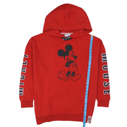 Disney Women Red Mickey Mouse Pullover Hoodie L Graphic Print Cotton