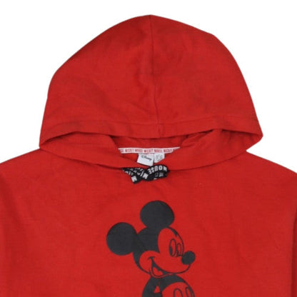 Disney Women Red Mickey Mouse Pullover Hoodie L Graphic Print Cotton