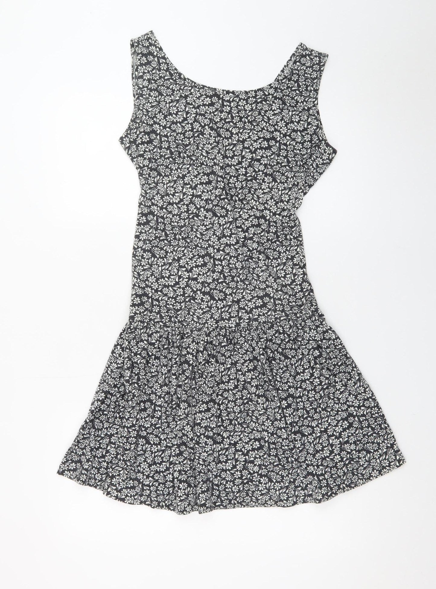 South Beach Womens Black Floral Cut Out Skater Dress M