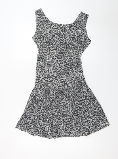 South Beach Womens Black Floral Cut Out Skater Dress M