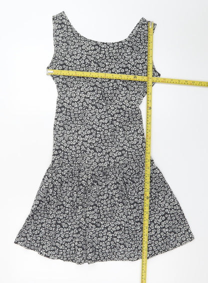 South Beach Womens Black Floral Cut Out Skater Dress M