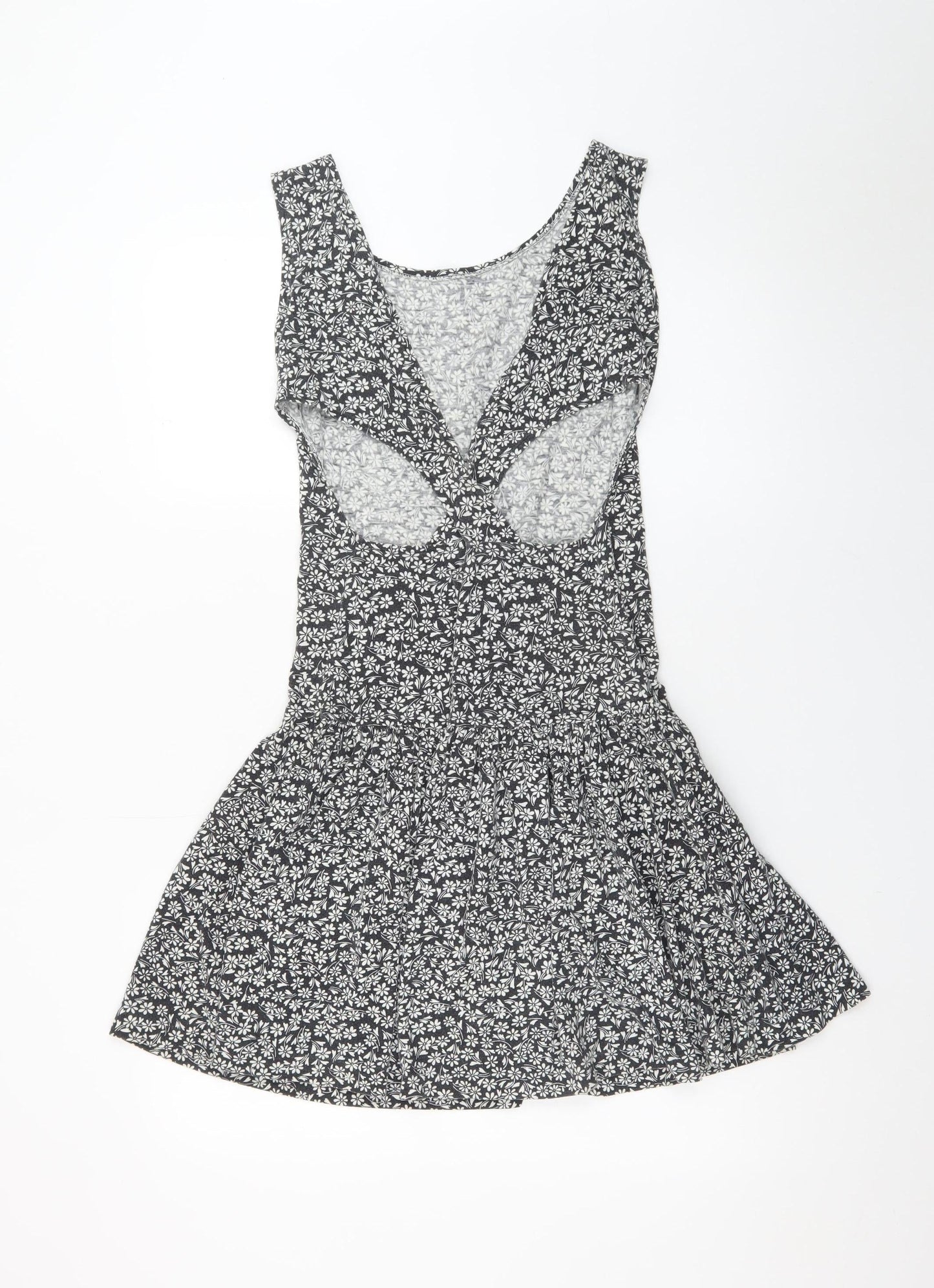 South Beach Womens Black Floral Cut Out Skater Dress M
