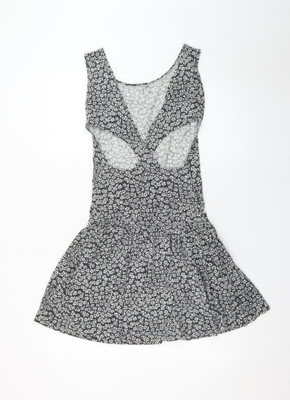 South Beach Womens Black Floral Cut Out Skater Dress M