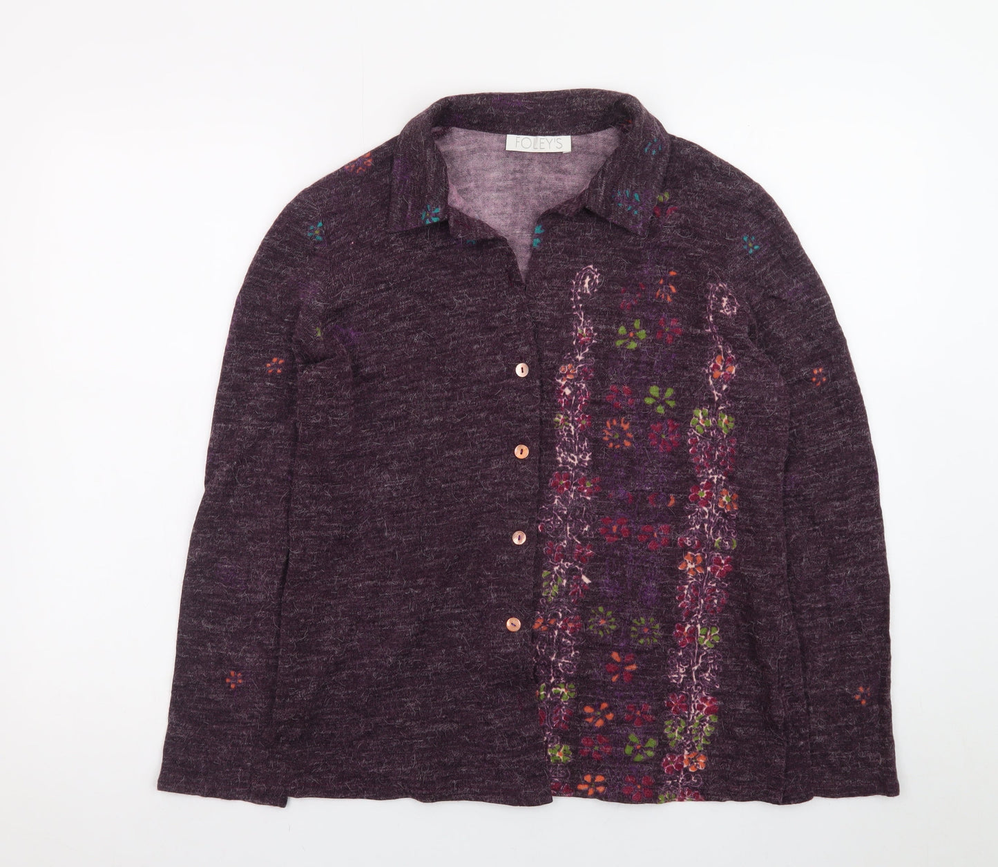 Foley's Women's Purple Floral Wool Blend Collared Cardigan Size 8