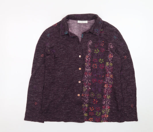 Foley's Women's Purple Floral Wool Blend Collared Cardigan Size 8