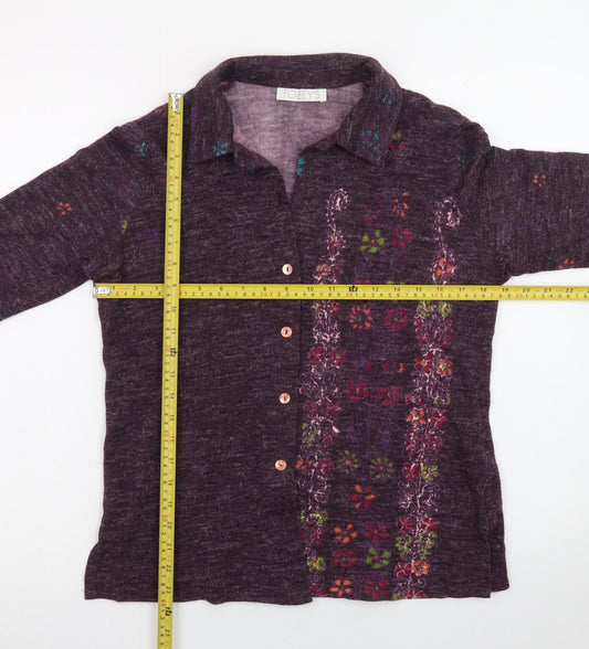 Foley's Women's Purple Floral Wool Blend Collared Cardigan Size 8