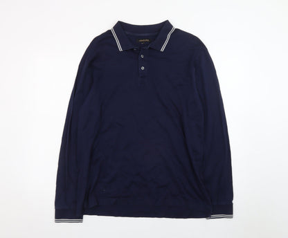 Jaeger Men's Blue Long Sleeve Cotton Polo Shirt Size L