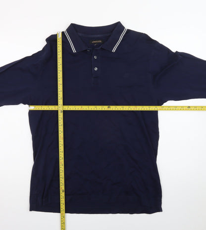 Jaeger Men's Blue Long Sleeve Cotton Polo Shirt Size L