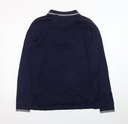 Jaeger Men's Blue Long Sleeve Cotton Polo Shirt Size L