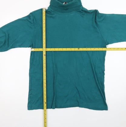 Manhattan Men's Green Roll Neck Long Sleeve Cotton T-Shirt L Vintage