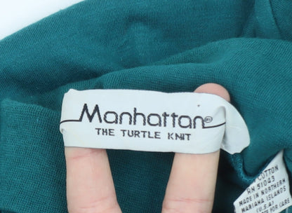 Manhattan Men's Green Roll Neck Long Sleeve Cotton T-Shirt L Vintage