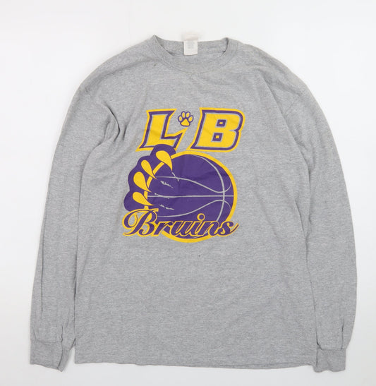 Gildan Mens Grey LB Bruins Sports Graphic Long Sleeve Cotton T-Shirt Size M