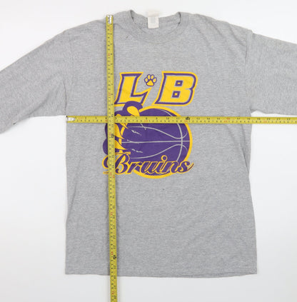 Gildan Mens Grey LB Bruins Sports Graphic Long Sleeve Cotton T-Shirt Size M