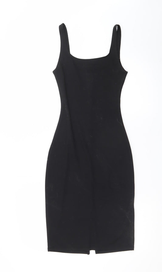 Pull&Bear Women's Black XS Sleeveless Bodycon Jersey Dress