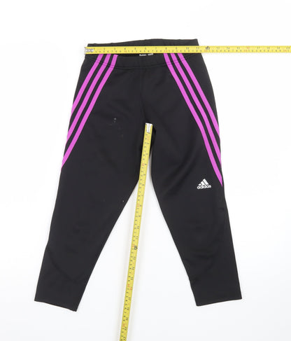 Adidas Womens Black XS Ankle Leggings Purple Stripe Performance