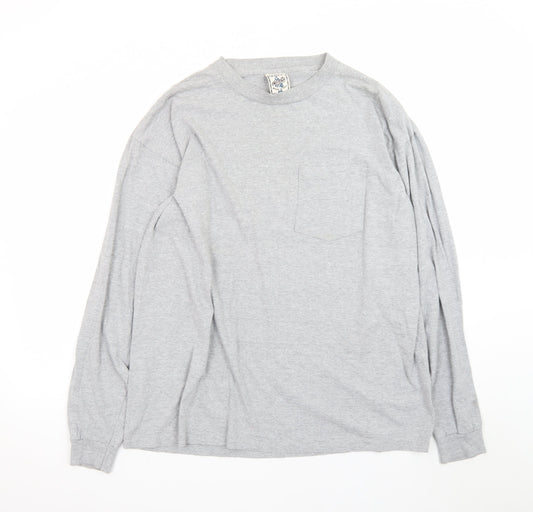 Alore Men's Grey Long Sleeve Crew Neck Preshrunk Cotton T-Shirt XL