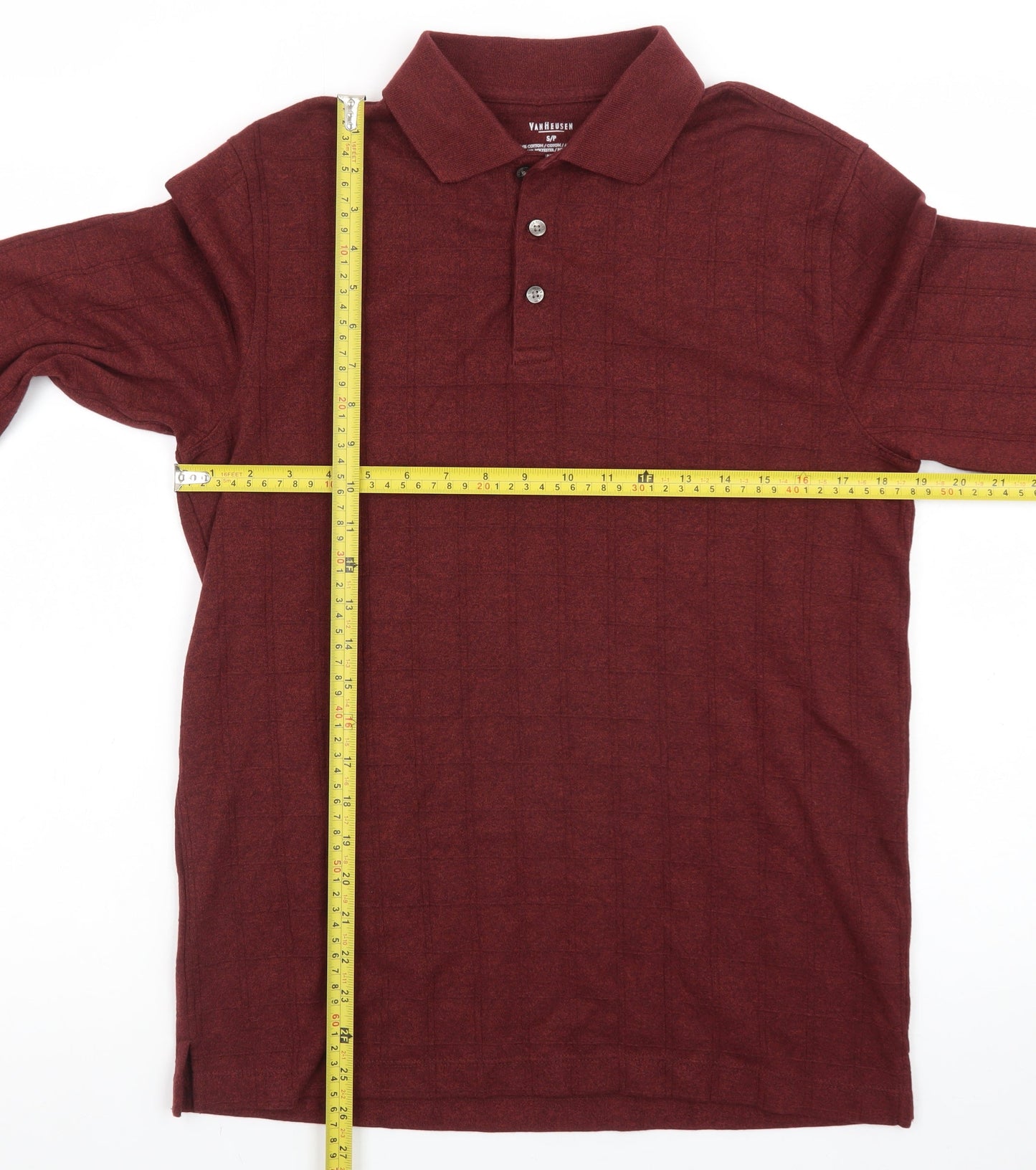 Van Heusen Men's Red Long Sleeve Cotton Polo Shirt Size S