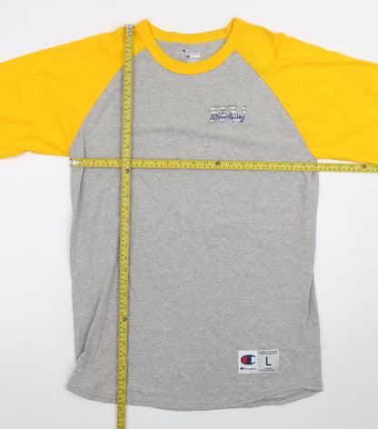 Champion Men's Grey Yellow 3/4 Sleeve Raglan T-Shirt Size L