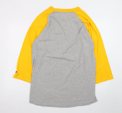 Champion Men's Grey Yellow 3/4 Sleeve Raglan T-Shirt Size L