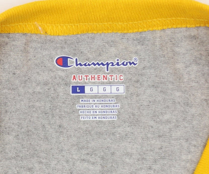 Champion Men's Grey Yellow 3/4 Sleeve Raglan T-Shirt Size L