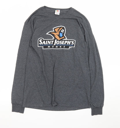 Fruit of the Loom Men's Grey Long Sleeve Saint Joseph's Graphic T-Shirt Size M