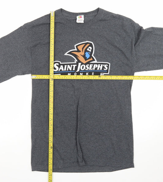 Fruit of the Loom Men's Grey Long Sleeve Saint Joseph's Graphic T-Shirt Size M