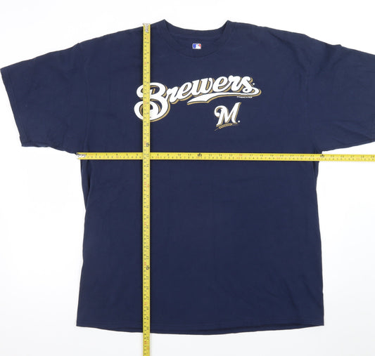 MLB Genuine Merchandise Men's Navy Brewers T-Shirt 2XL Cotton Short Sleeve