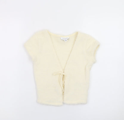 Topshop Women Ivory Petite Size 4 Fuzzy Tie Front V-Neck Cardigan