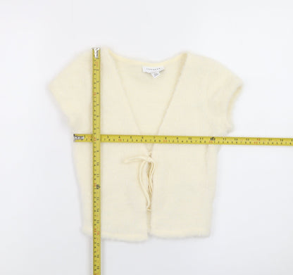 Topshop Women Ivory Petite Size 4 Fuzzy Tie Front V-Neck Cardigan