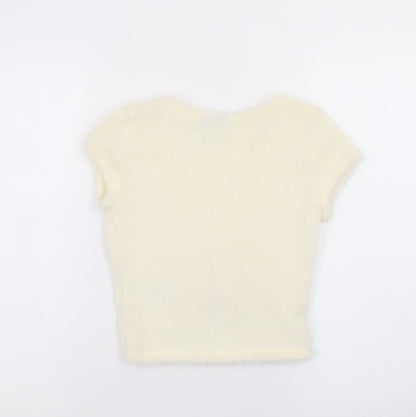 Topshop Women Ivory Petite Size 4 Fuzzy Tie Front V-Neck Cardigan
