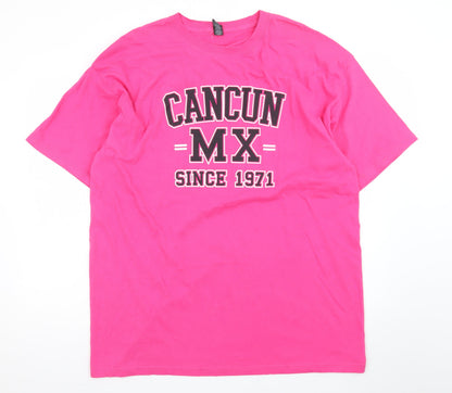 M&O Gold Women's Pink Cancun MX Print Cotton T-Shirt XL