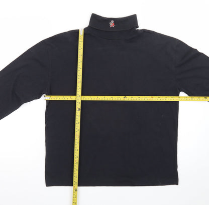 All Points Men Black Roll Neck Long Sleeve Cotton T-Shirt L